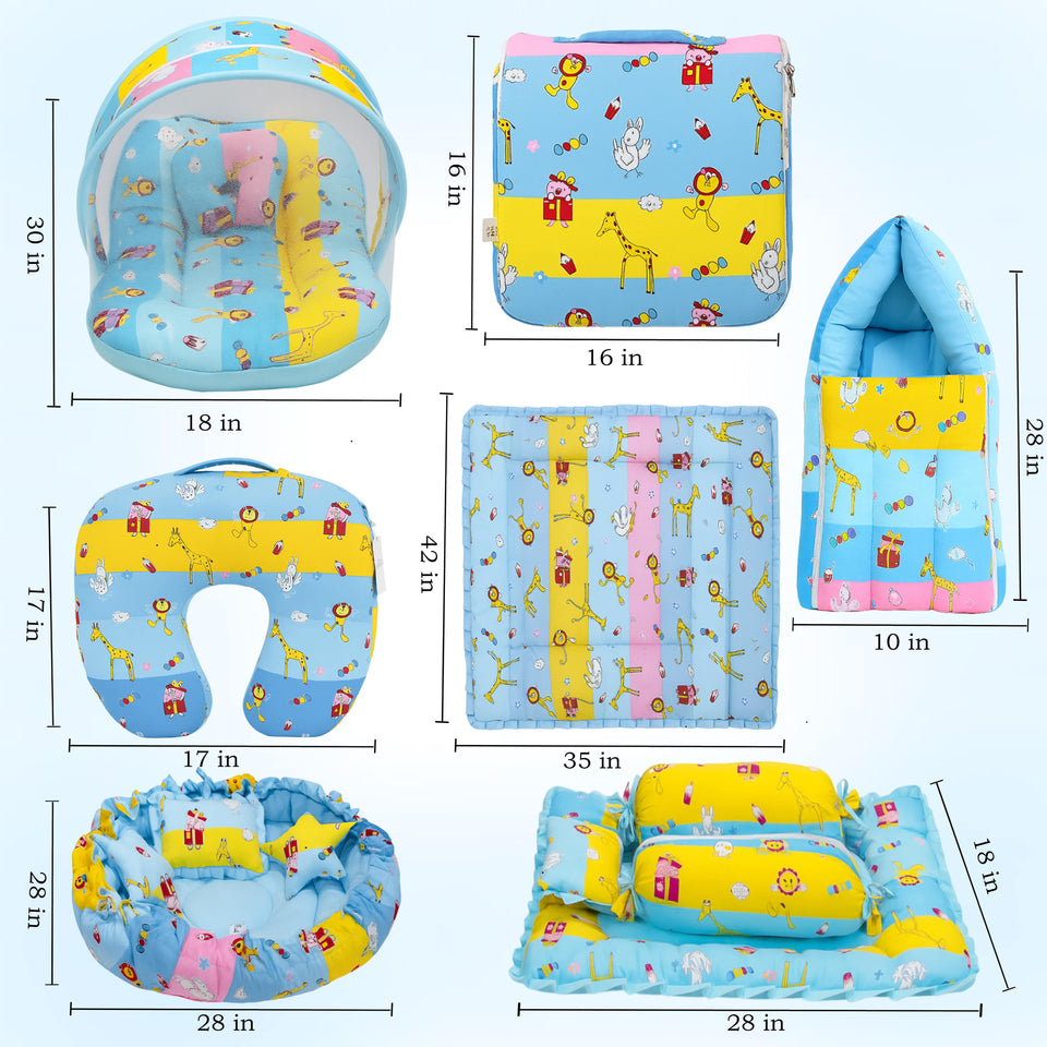 Fareto Baby bedding Essentials 1 Nest | 1 Mattress with net | 1 Carry bed | 1 Bolster set | 1 Carry bag | 1 Portable bed | 1 Feeding pillow | 1 Blanket (0-6M)