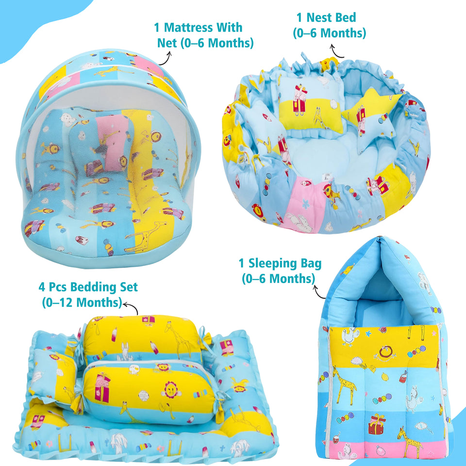Fareto Complete Bedding Set essentials Combo For Baby (0-6 Months)(Giraffe Blue)(F623)