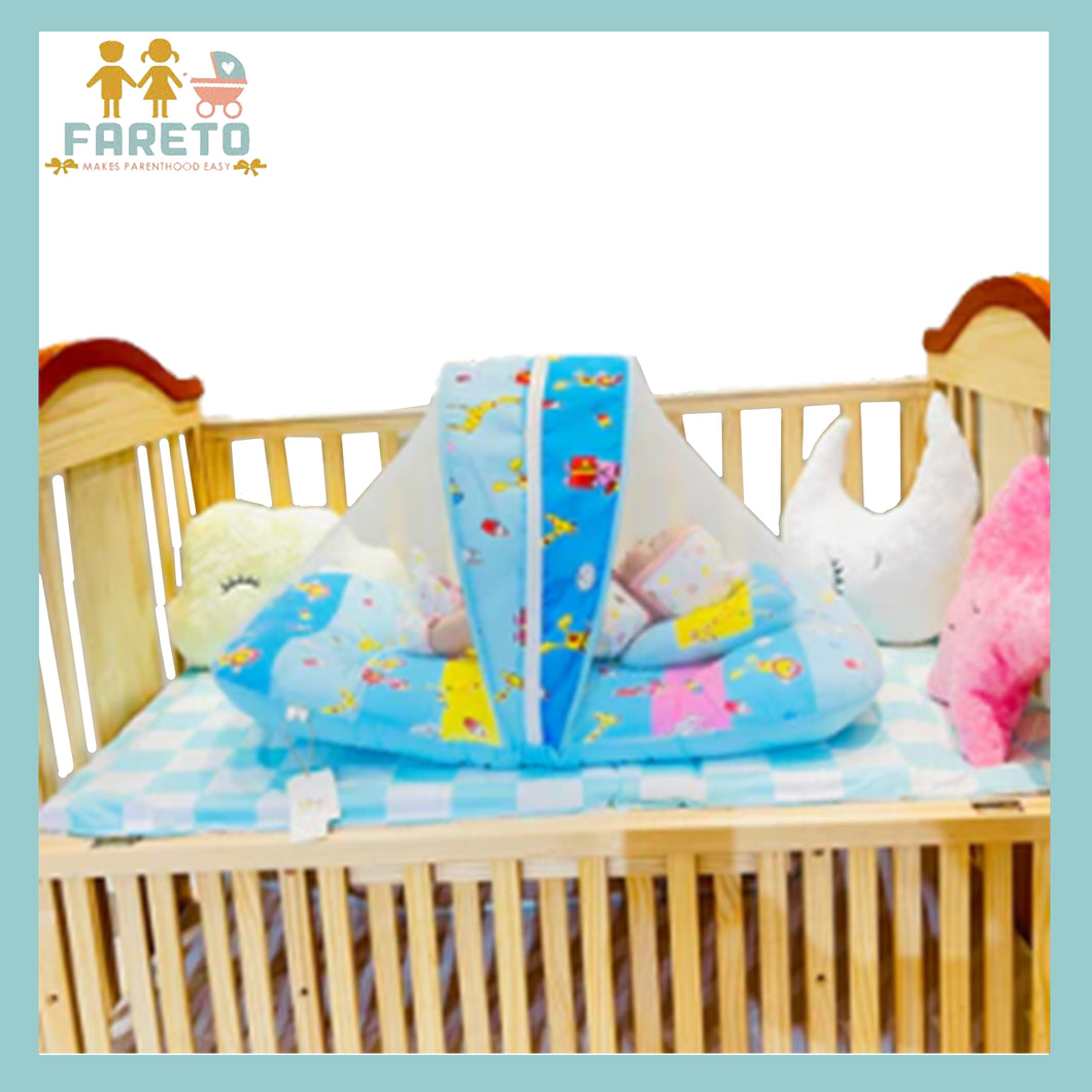 Fareto New Born Baby Premium Quality Mattress With Net,Blue Giffi (0-1 Year)(L:86*B:49CM)(Size-Big)