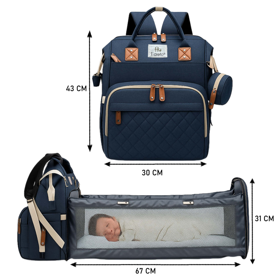 Fareto Premium Diaper Bag with Foldable Baby Bed & Changing Station – Large Capacity Waterproof Travel Backpack with Insulated Pockets & USB Port – Portable Maternity Bag for Moms & Dads