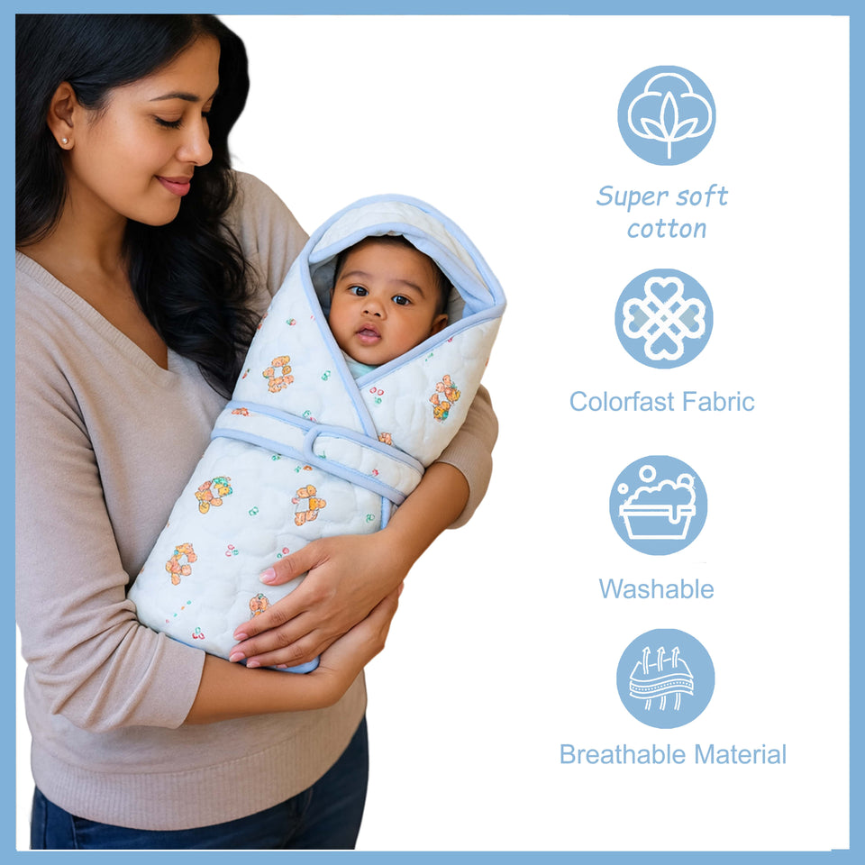 Fareto New Born Baby Hooded Quilted Wrapper – Soft & Cozy Blanket | ( 0–12 Months)(F663)