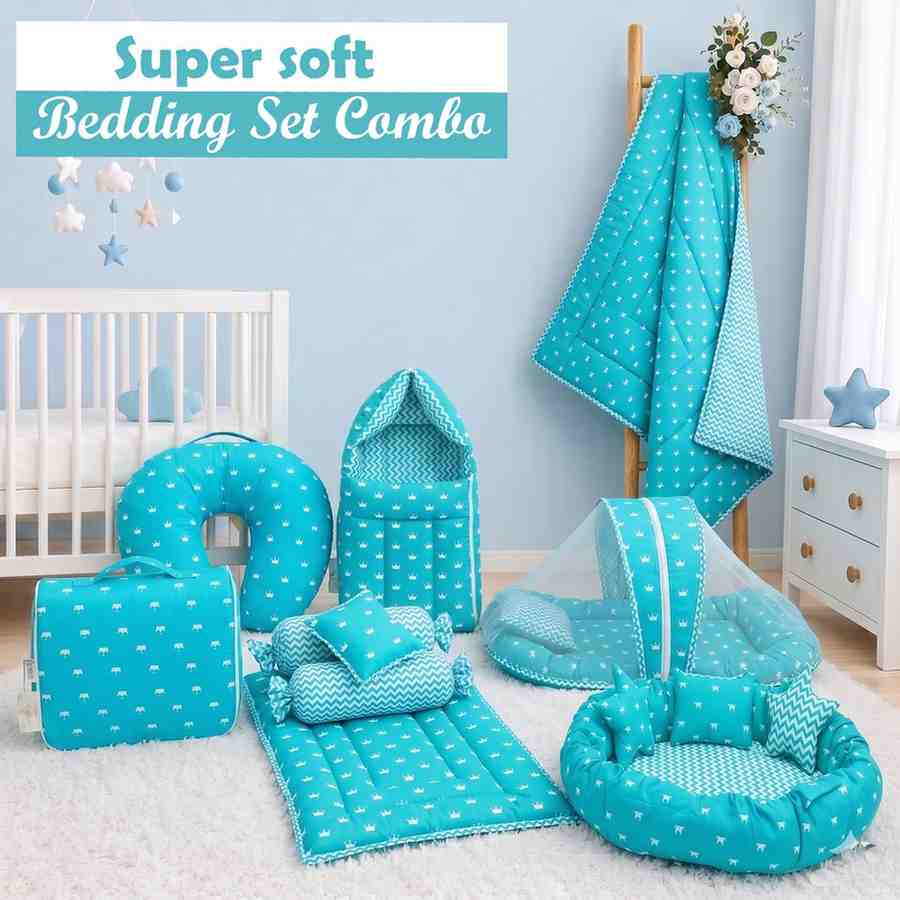 Fareto Baby bedding Essentials 1 Nest | 1 Mattress with net | 1 Carry bed | 1 Bolster set | 1 Carry bag | 1 Portable bed | 1 Feeding pillow | 1 Blanket (0-6M)(F496)