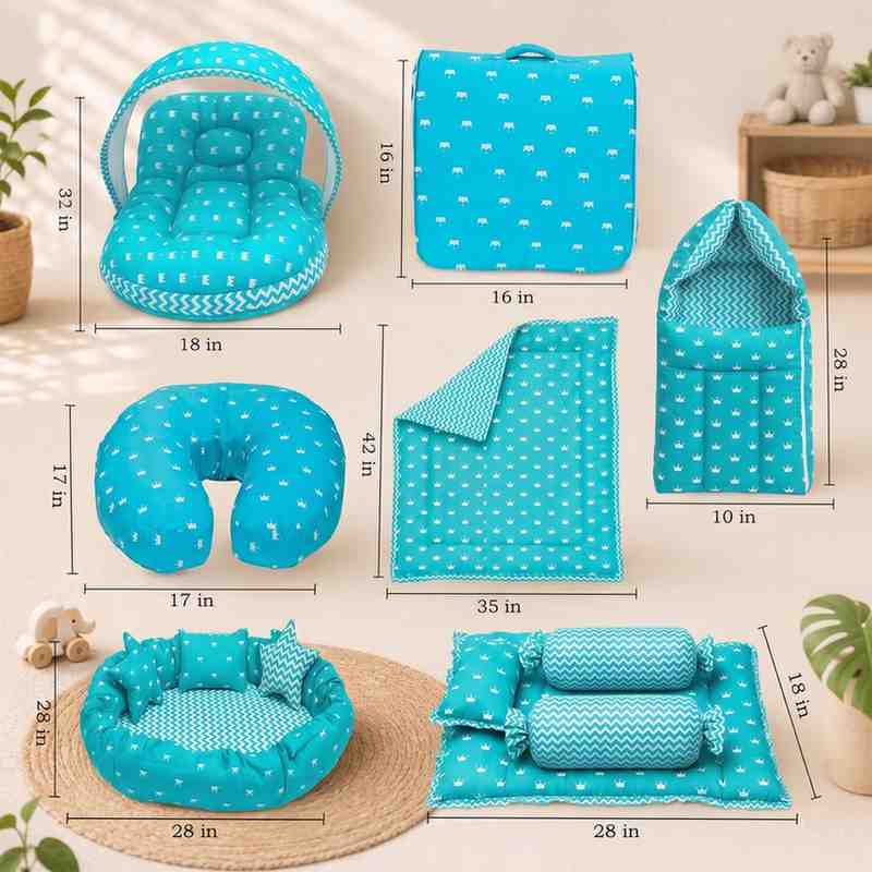 Fareto Baby bedding Essentials 1 Nest | 1 Mattress with net | 1 Carry bed | 1 Bolster set | 1 Carry bag | 1 Portable bed | 1 Feeding pillow | 1 Blanket (0-6M)(F496)