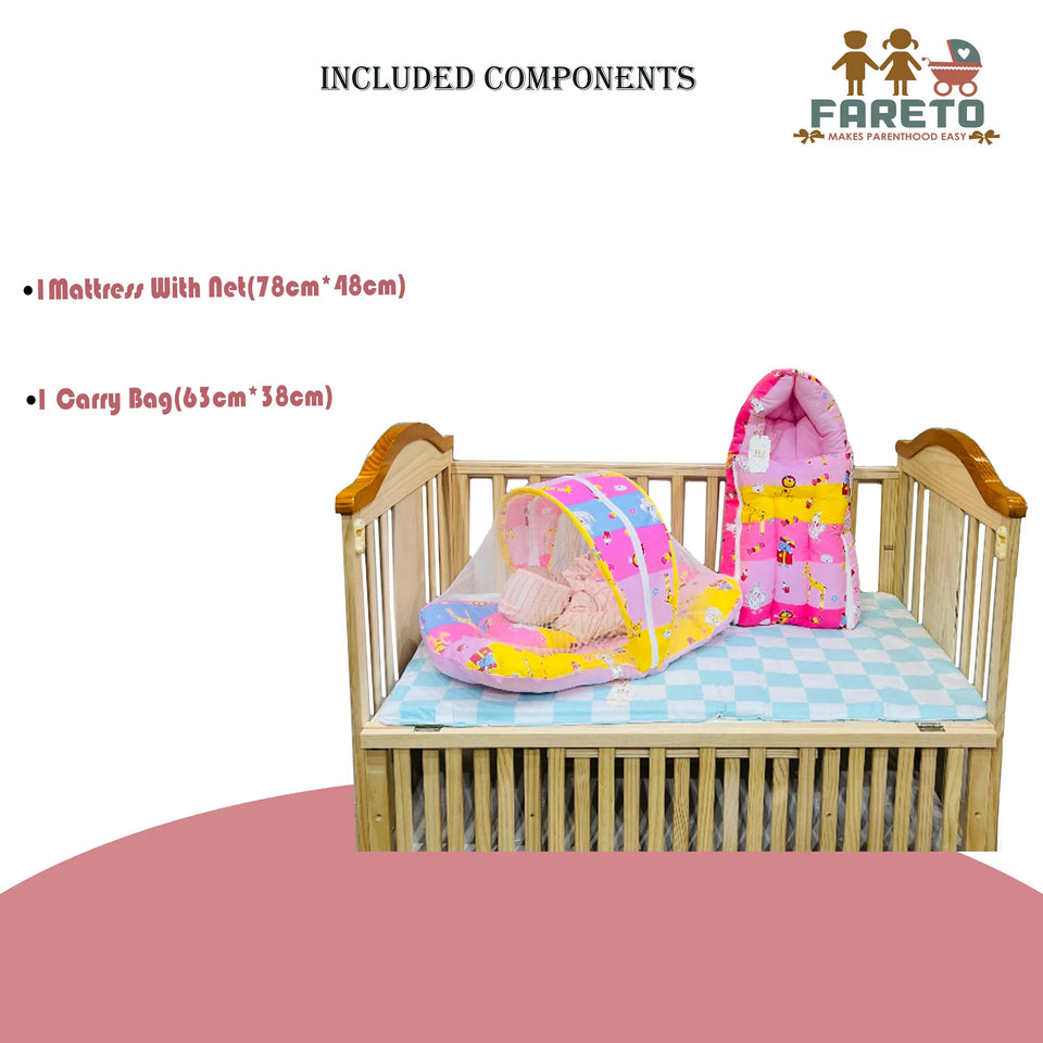 Fareto New Born Baby Premium Quality Mattress with Net & Sleeping Bag & Hand Carry bed(0- 6Months)(Giraffe)