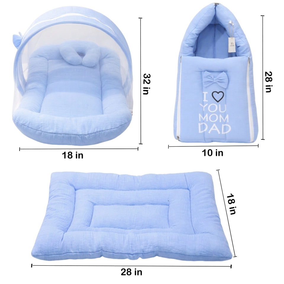 Fareto Newborn Baby 100% Muslin Cotton Sleeping Bag & Mosquito Net & Hand Carry Bed  | Safe, Soft & Portable Baby Bed | Baby Bedding Set(0-1 Year)(F726)