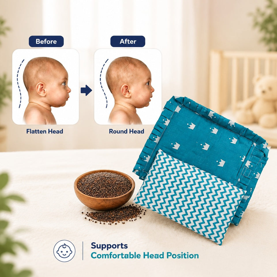 Fareto new born baby super soft cover mustard filling pillow for round head(0-1 YEAR)(F347)