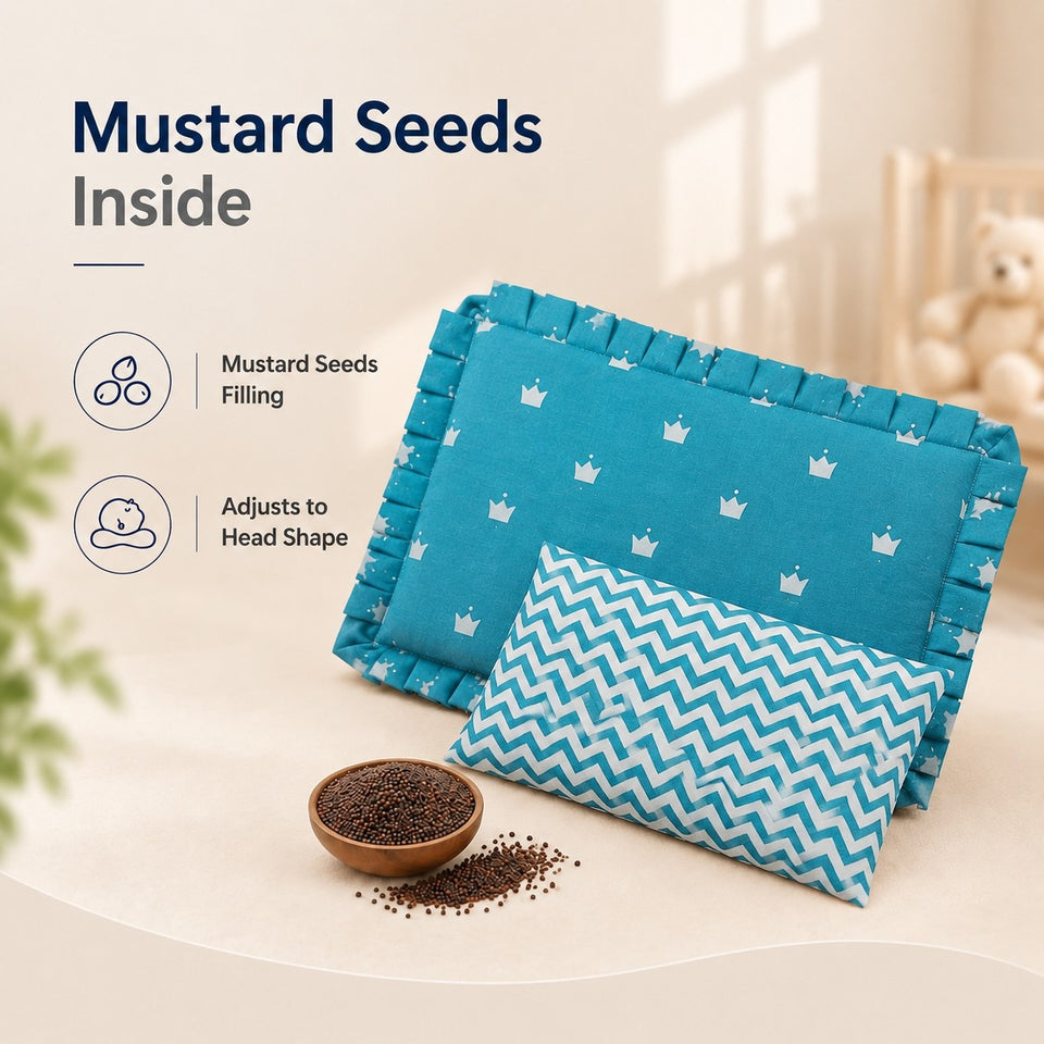 Fareto new born baby super soft cover mustard filling pillow for round head(0-1 YEAR)(F347)