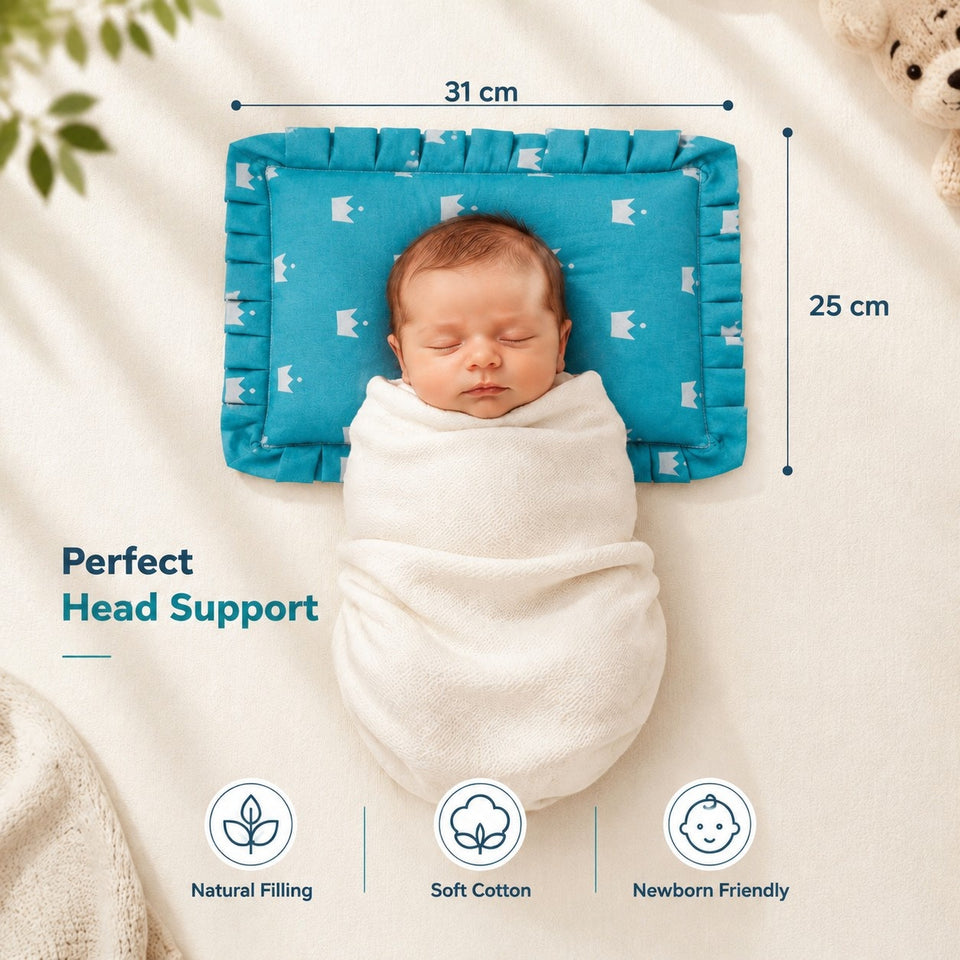 Fareto new born baby super soft cover mustard filling pillow for round head(0-1 YEAR)(F347)