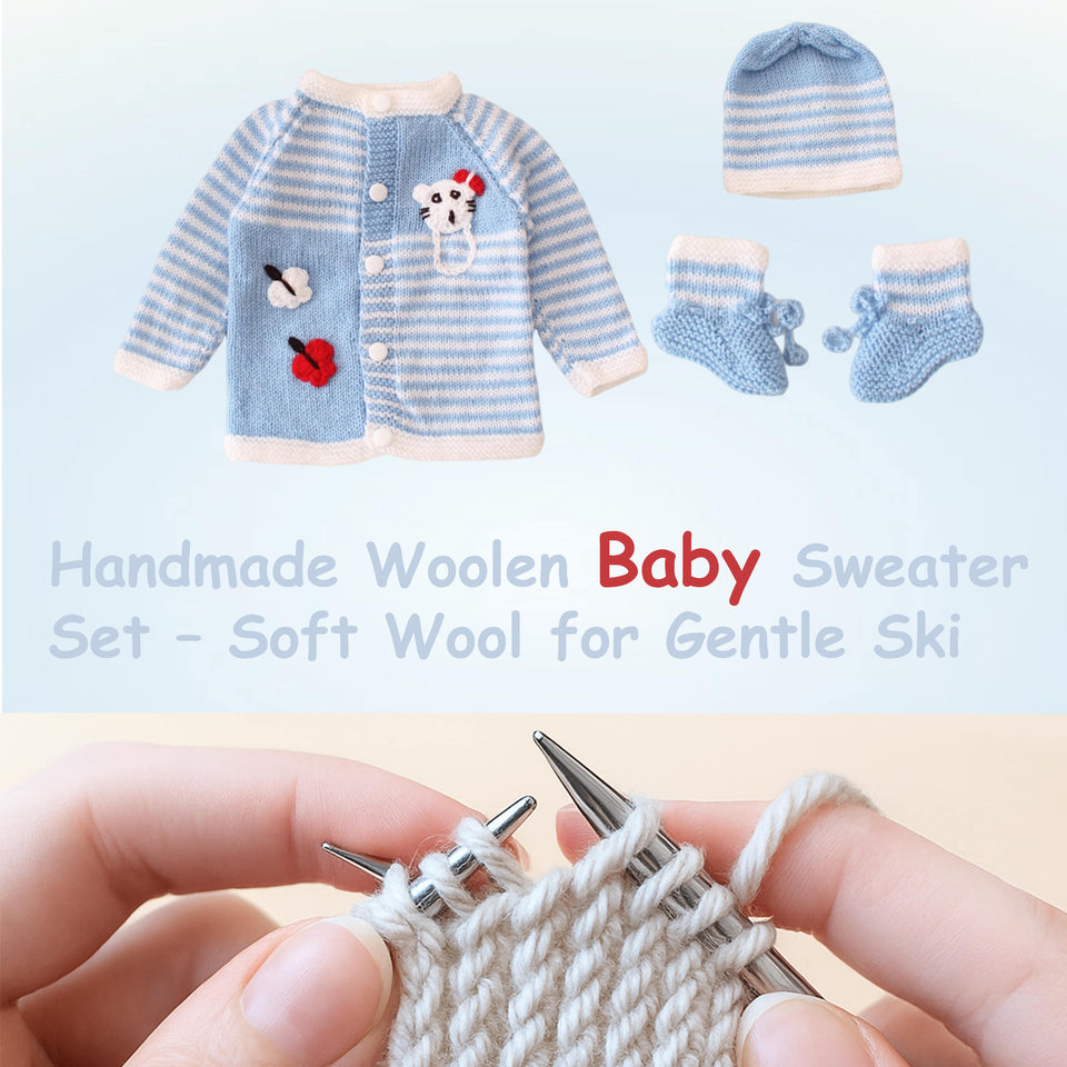 Fareto Baby Handmade Woolen Baby Sweater Set with Cap & Booties | Warm Winter Wear for Newborns (0-12 Months)