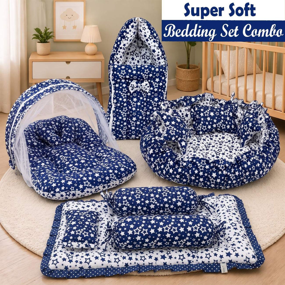 Fareto Complete Bedding Set essentials Combo For Baby (0-6 Months)(Blue star)(F418)