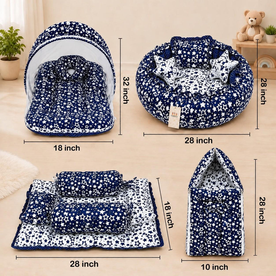 Fareto Complete Bedding Set essentials Combo For Baby (0-6 Months)(Blue star)(F418)