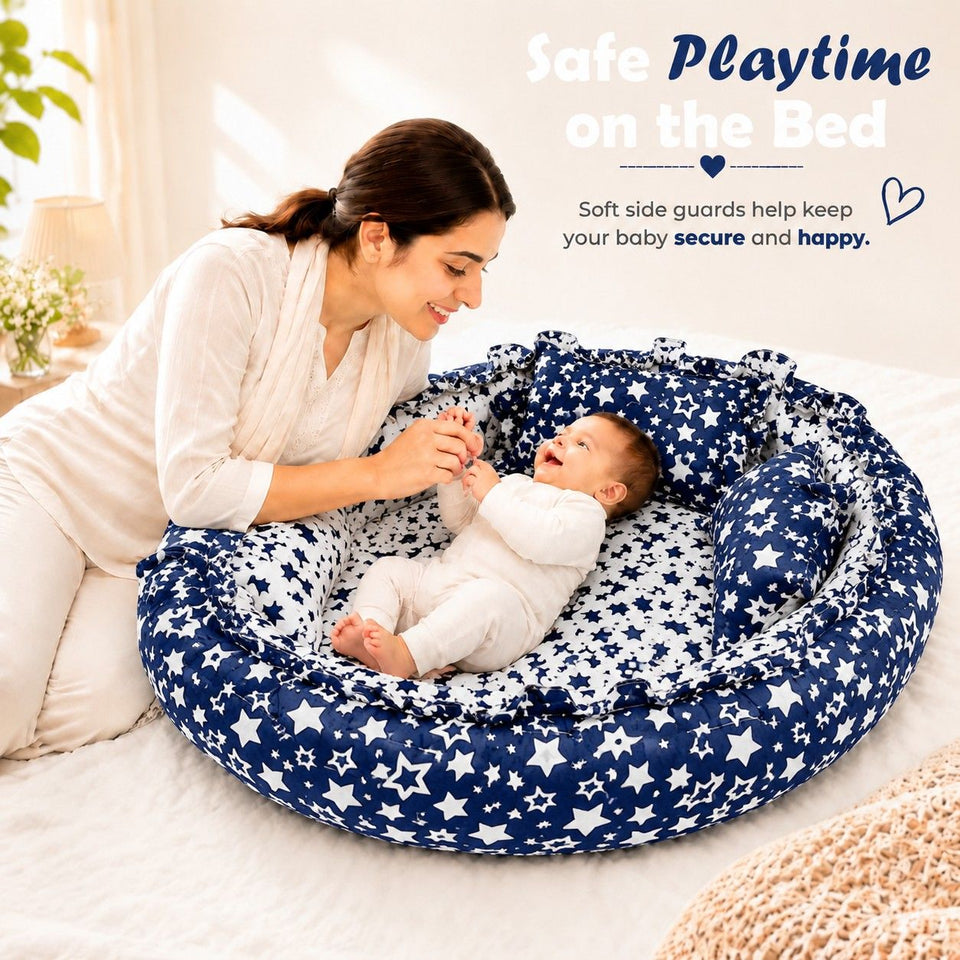 Fareto Complete Bedding Set essentials Combo For Baby (0-6 Months)(Blue star)(F418)