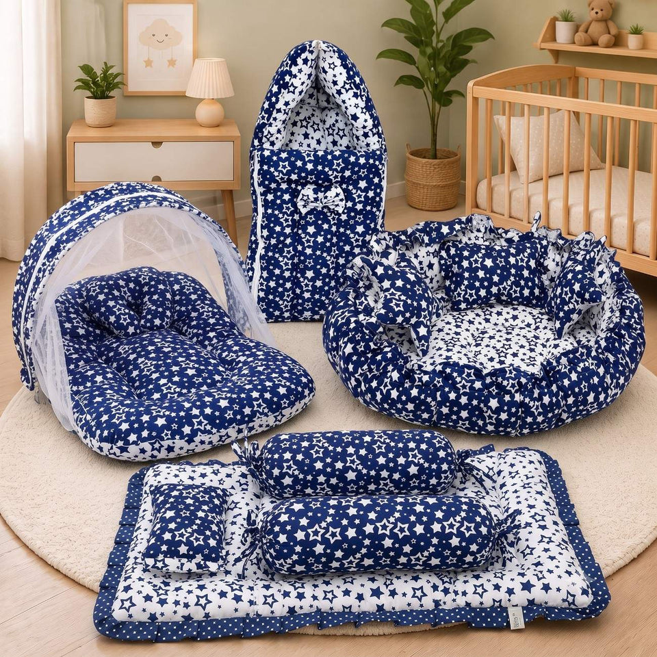 Fareto Complete Bedding Set essentials Combo For Baby (0-6 Months)(Blue star)(F418)