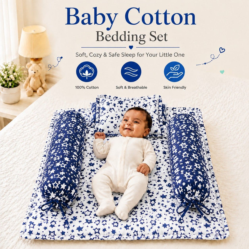 Fareto Complete Bedding Set essentials Combo For Baby (0-6 Months)(Blue star)(F418)