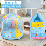 Fareto New Born Baby Premium Quality Mattress with Net & Sleeping Bag(0- 4Months)(Blue Ziraf)(F84)