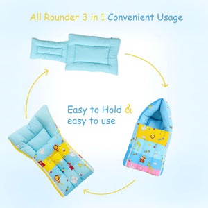 Fareto New Born Baby Premium Quality Mattress with Net | Sleeping Bag | Carry Bed (0-4 Months)(Blue Ziraf)