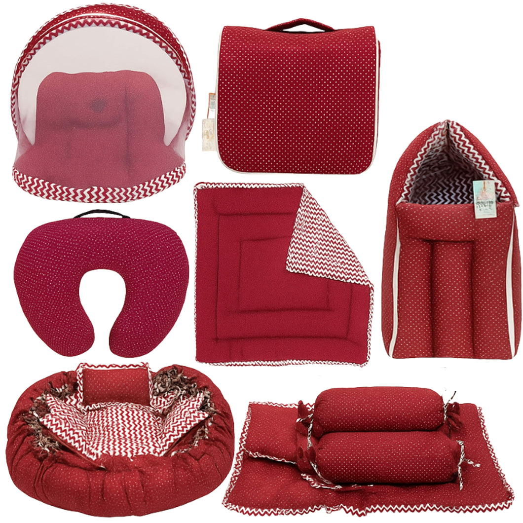 Fareto Baby bedding Essentials 1 Nest | 1 Mattress with net | 1 Carry bed | 1 Bolster set | 1 Carry bag | 1 Portable bed | 1 Feeding pillow | 1 Blanket (0-6M)