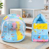 Fareto New Born Baby Premium Quality Mattress with Net & Sleeping Bag(0- 4Months)(Blue Ziraf)(F84)
