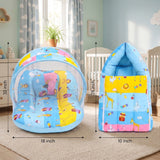 Fareto New Born Baby Premium Quality Mattress with Net & Sleeping Bag(0- 4Months)(Blue Ziraf)(F84)