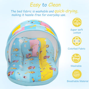 Fareto New Born Baby Premium Quality Mattress with Net | Sleeping Bag | Carry Bed (0-4 Months)(Blue Ziraf)