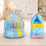 Fareto New Born Baby Premium Quality Mattress with Net & Sleeping Bag(0- 4Months)(Blue Ziraf)(F84)