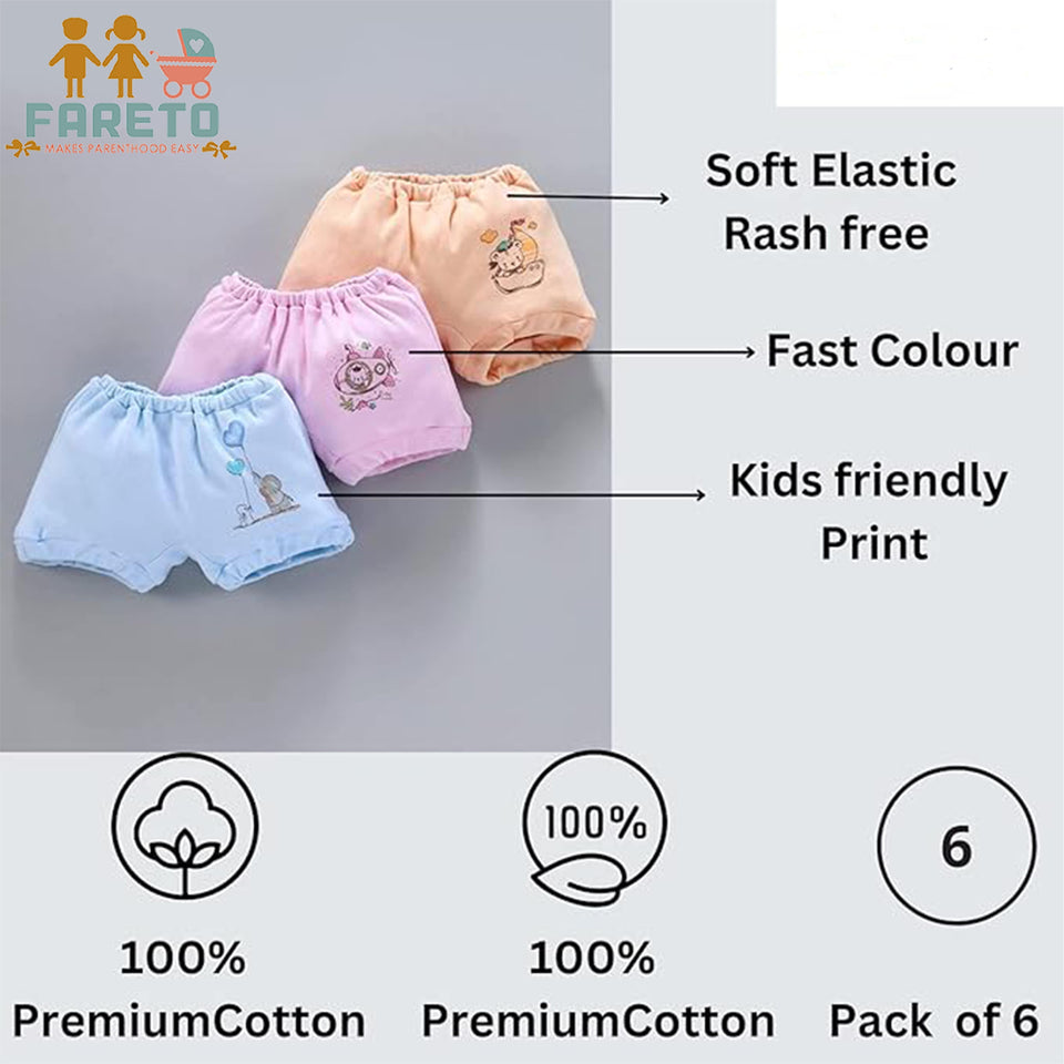 Fareto Baby Unisex Comfortable & Regular Fit Cotton Brief Innerwear Panty Underwear Bloomers for Kids, Baby boy and Girl ( Pack of 6)