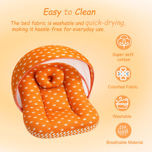 Fareto New Born Baby Full Bedding Set Combo (Crown Orange) (0-6 Months)