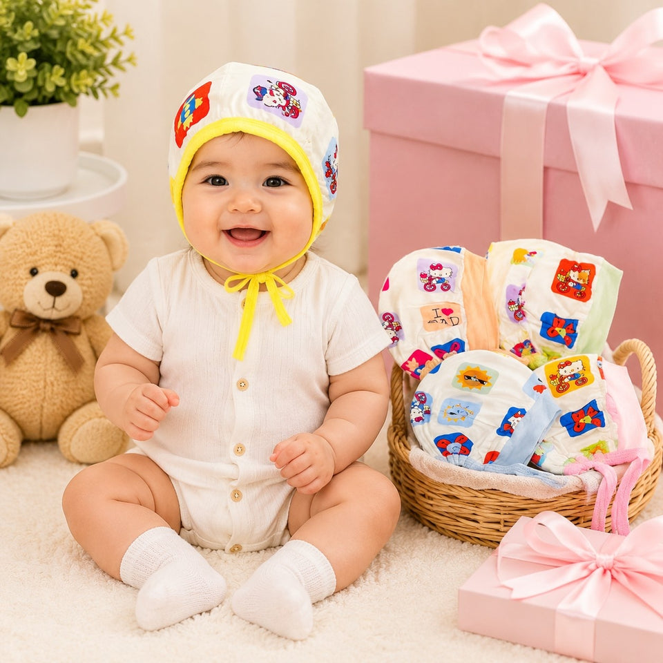 Fareto New Born Baby Boys and Girls Soft Double Layer Cap(Pack of 6)(F466)
