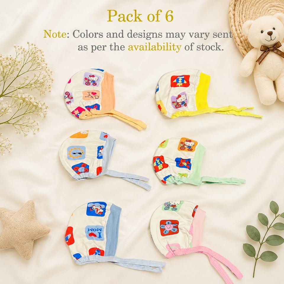 Fareto New Born Baby Boys and Girls Soft Double Layer Cap(Pack of 6)(F466)