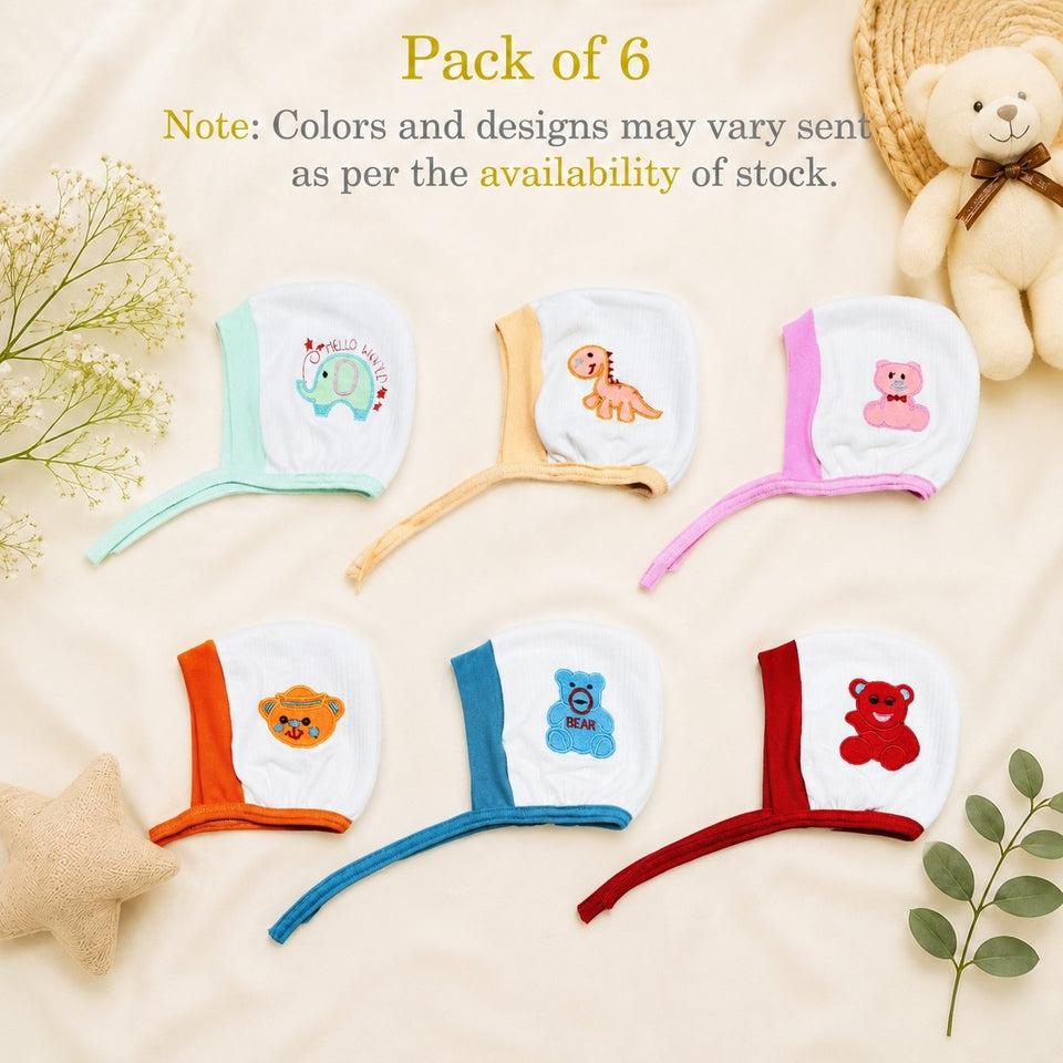 Fareto New Born Baby Boys and Girls Soft Pure Cotton Cap (Pack of 6)(0-1Years)(F497)
