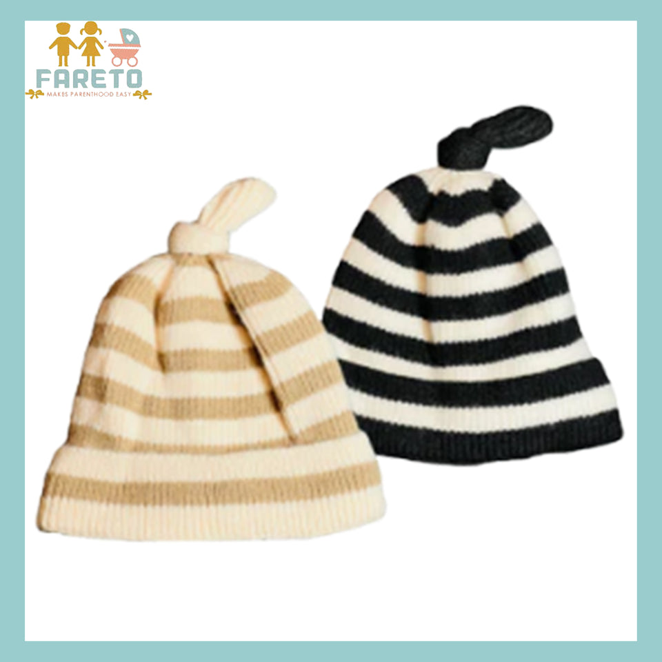 Fareto New Born Baby Super Warm Winter Wollen Cap (Pack of 2)(6 Months to 2 Years)(Round Line)