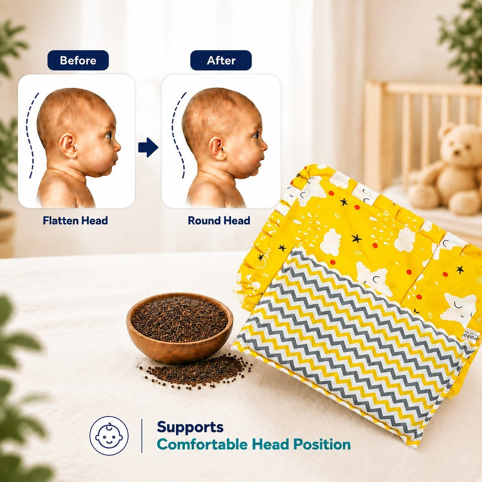 Fareto new born baby super soft cover mustard filling pillow for round head(0-1 YEAR)(F346)