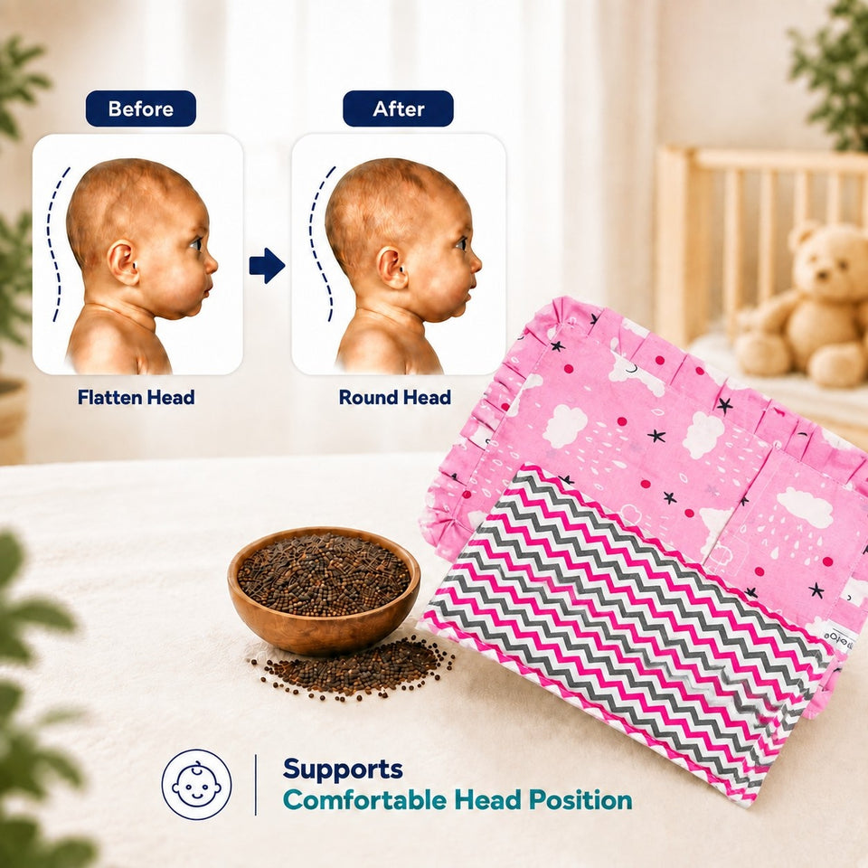 Fareto new born baby super soft cover mustard filling pillow for round head(0-1 YEAR)(F346)