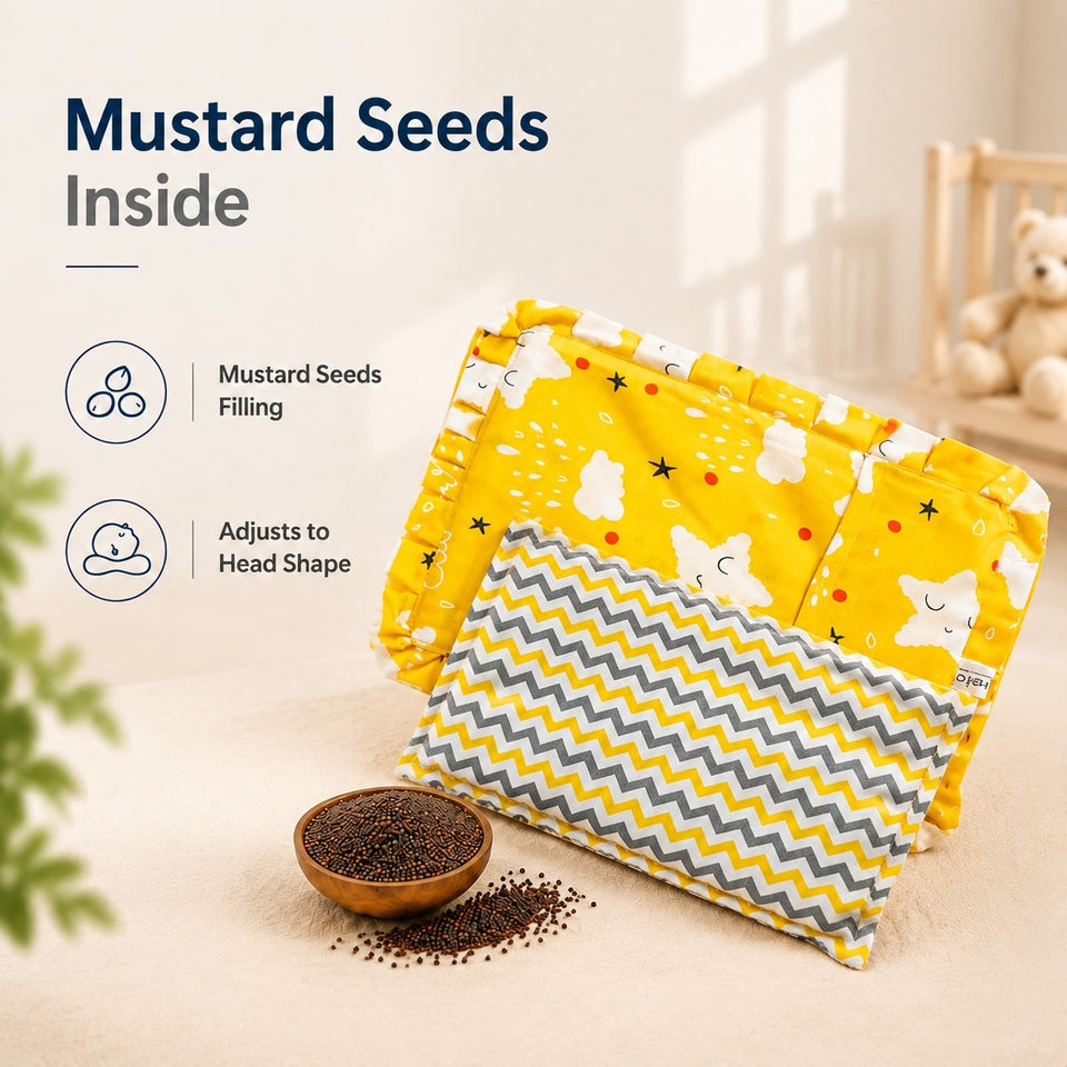 Fareto new born baby super soft cover mustard filling pillow for round head(0-1 YEAR)(F346)