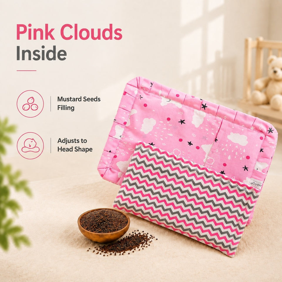 Fareto new born baby super soft cover mustard filling pillow for round head(0-1 YEAR)(F346)