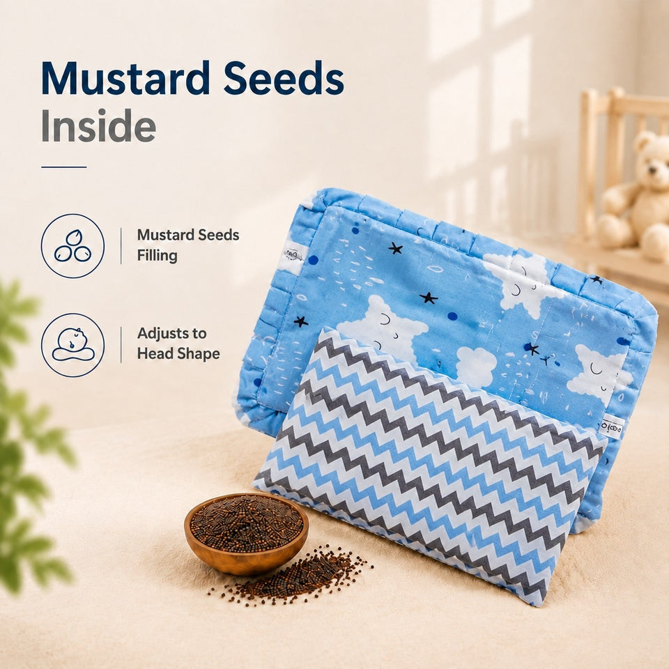 Fareto new born baby super soft cover mustard filling pillow for round head(0-1 YEAR)(F346)