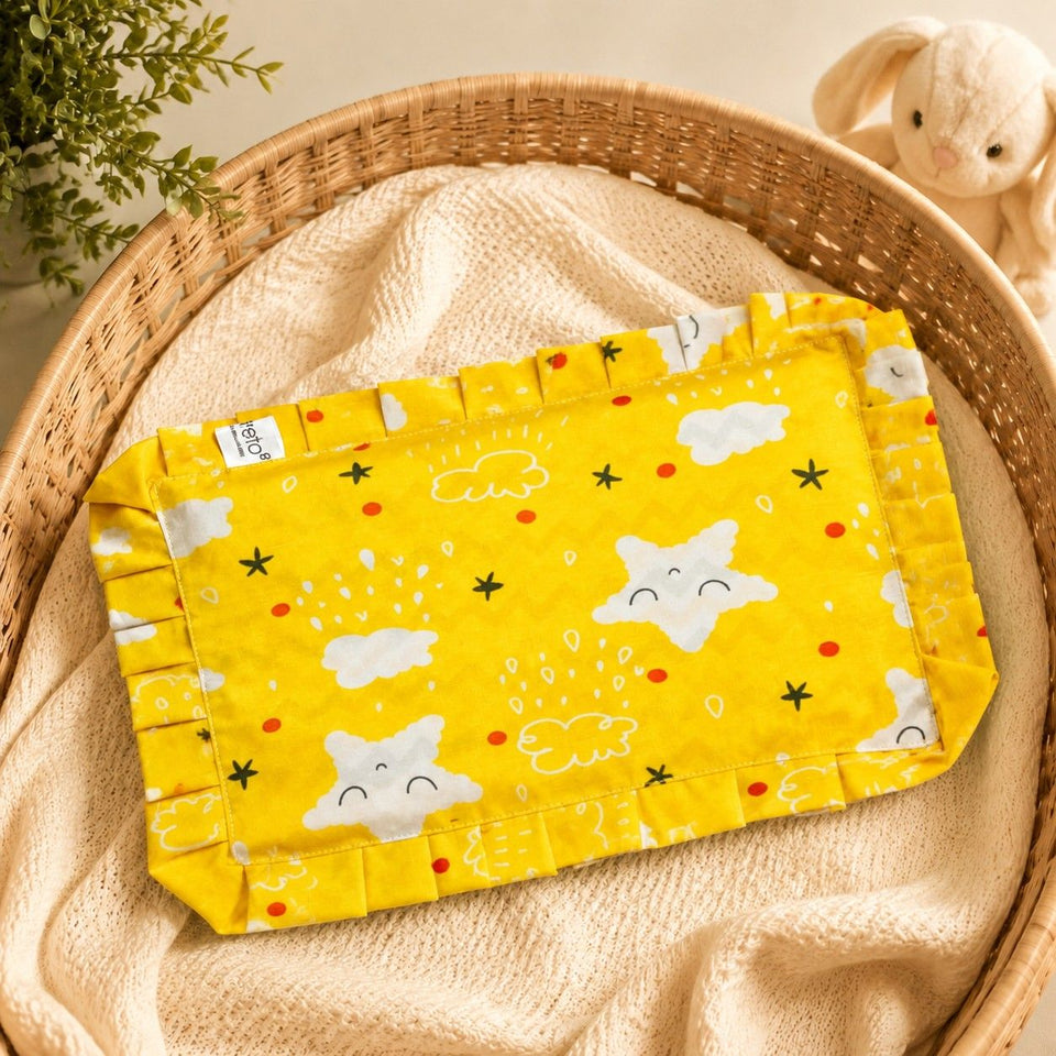 Fareto new born baby super soft cover mustard filling pillow for round head(0-1 YEAR)(F346)