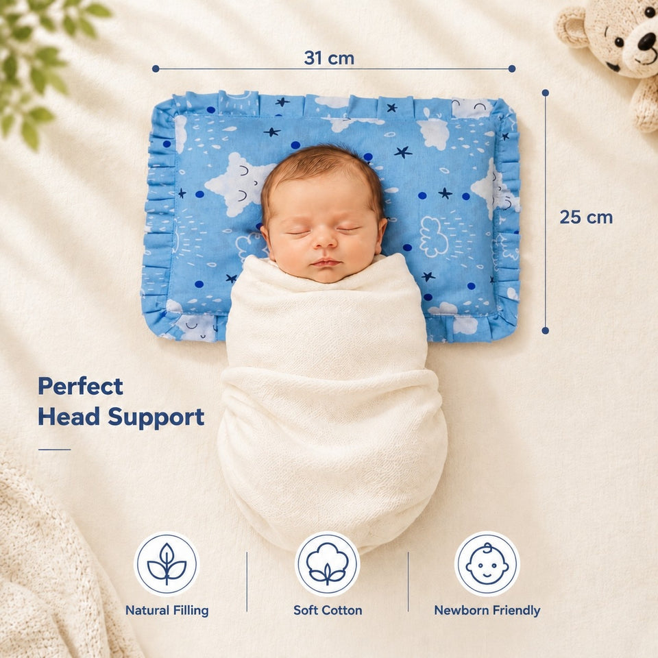 Fareto new born baby super soft cover mustard filling pillow for round head(0-1 YEAR)(F346)