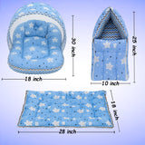 Fareto New Born Baby Premium Quality Mattress with Net | Sleeping Bag | Carry Bed  (0-4 Months)(cloud blue)