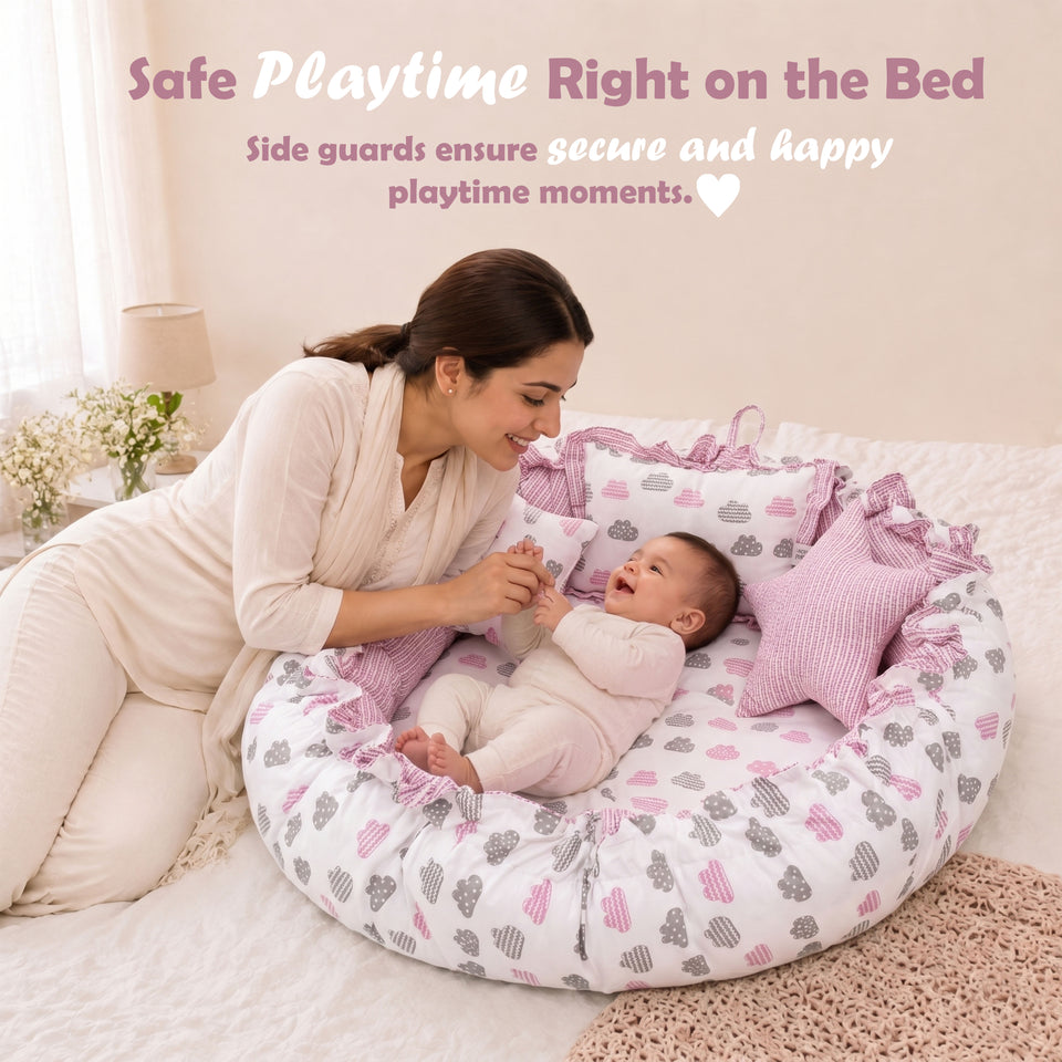 Fareto Complete Bedding Set essentials Combo For Baby (0-6 Months)(Cloud Line Lavender)(F259)