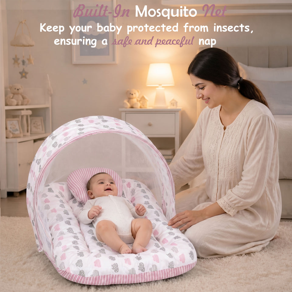 Fareto Complete Bedding Set essentials Combo For Baby (0-6 Months)(Cloud Line Lavender)(F259)