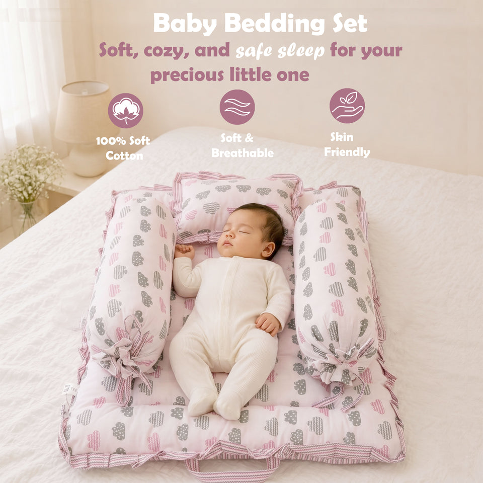 Fareto Complete Bedding Set essentials Combo For Baby (0-6 Months)(Cloud Line Lavender)(F259)