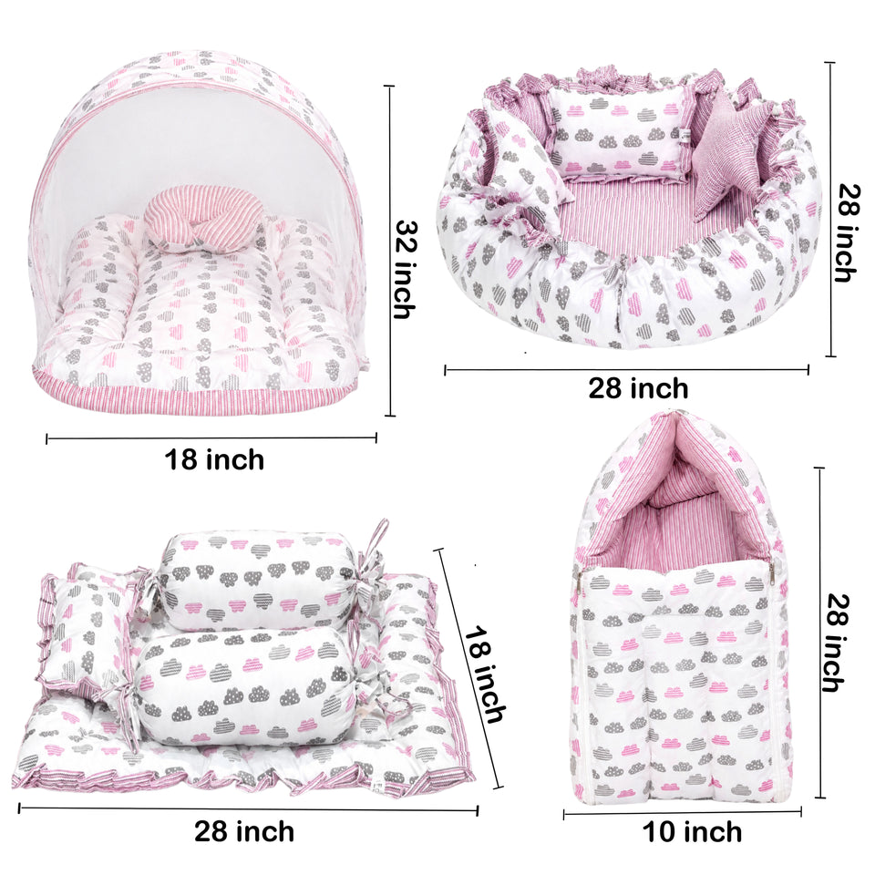 Fareto Complete Bedding Set essentials Combo For Baby (0-6 Months)(Cloud Line Lavender)(F259)
