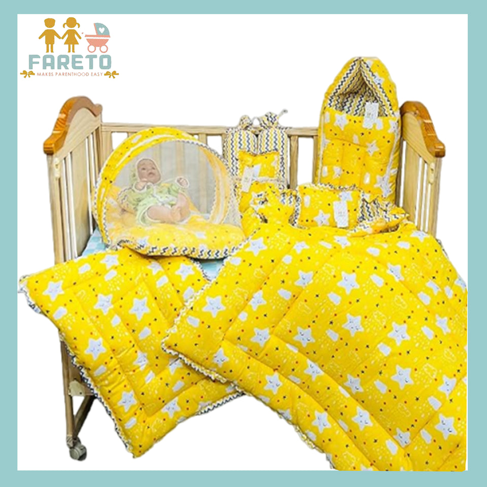 Fareto Complete Bedding Set essentials Combo For Baby (Cloud Yellow) (0-6 Months)