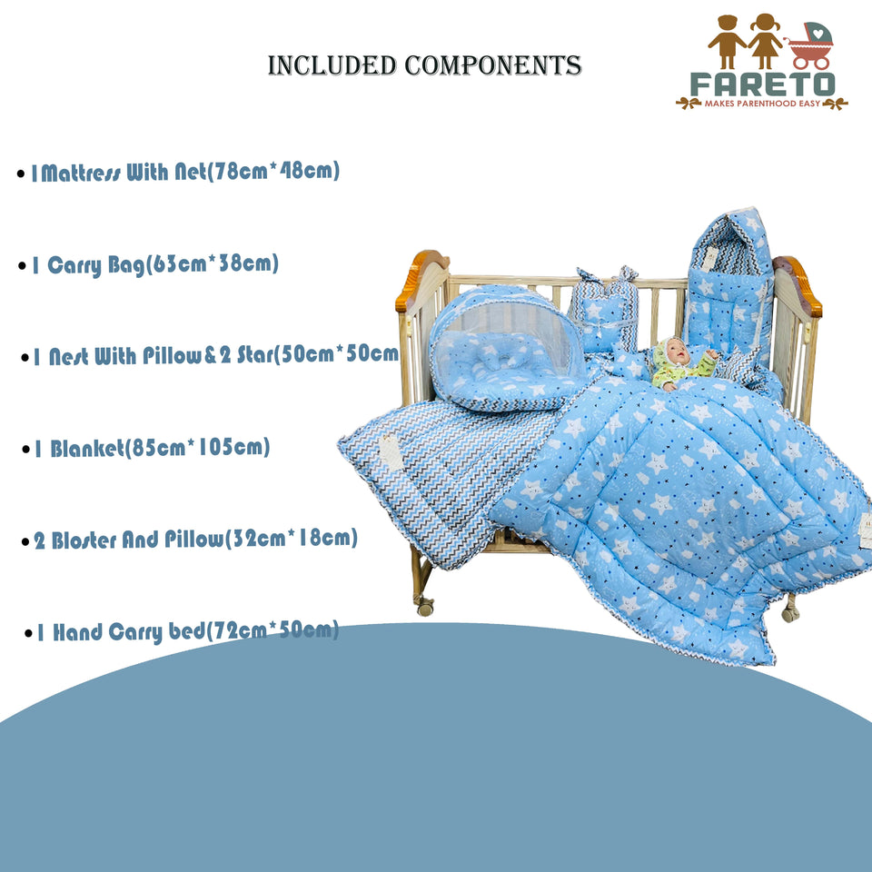 Fareto Complete Bedding Set essentials Combo For Baby (0-6 Months)(cloud blue)