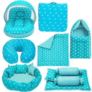 Fareto Baby bedding Essentials 1 Nest | 1 Mattress with net | 1 Carry bed | 1 Bolster set | 1 Carry bag | 1 Portable bed | 1 Feeding pillow | 1 Blanket (0-6M)