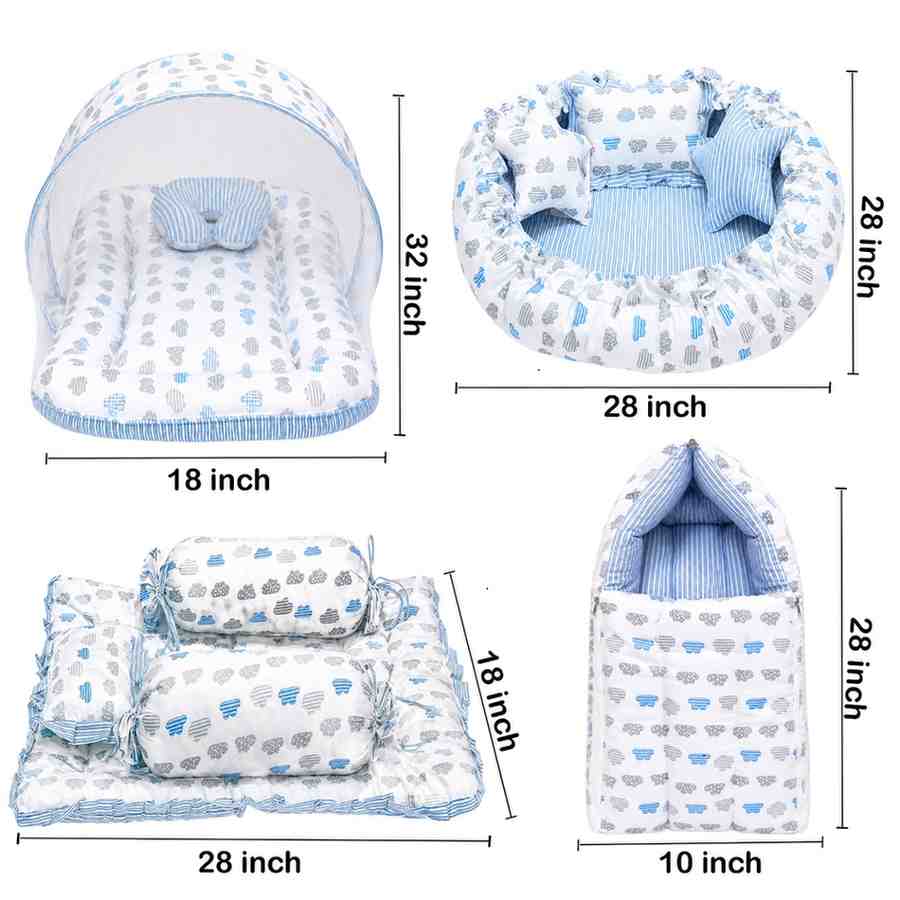 Fareto Complete Bedding Set essentials Combo For Baby (0-6 Months)(Cloud Line Blue)(F260)