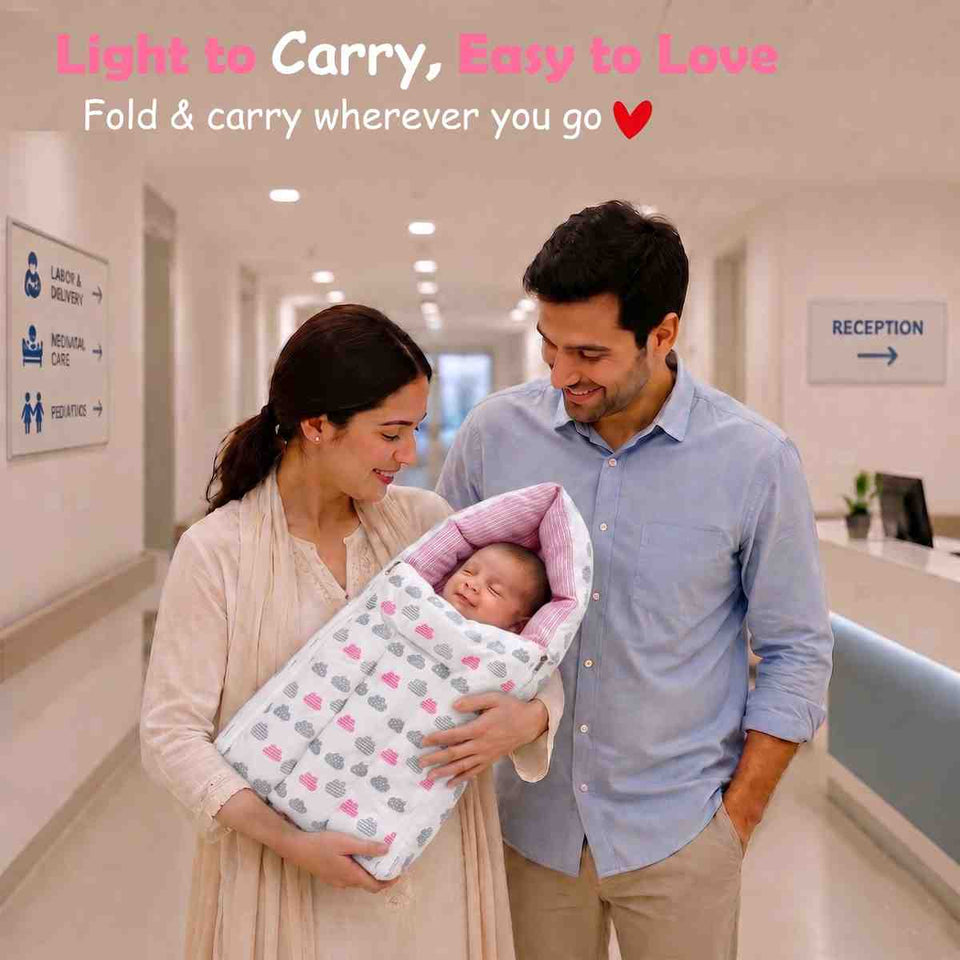 Fareto Complete Bedding Set essentials Combo For Baby (0-6 Months)(Cloud Line Pink)(F261)
