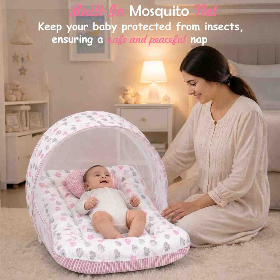 Fareto Complete Bedding Set essentials Combo For Baby (0-6 Months)(Cloud Line Pink)(F261)