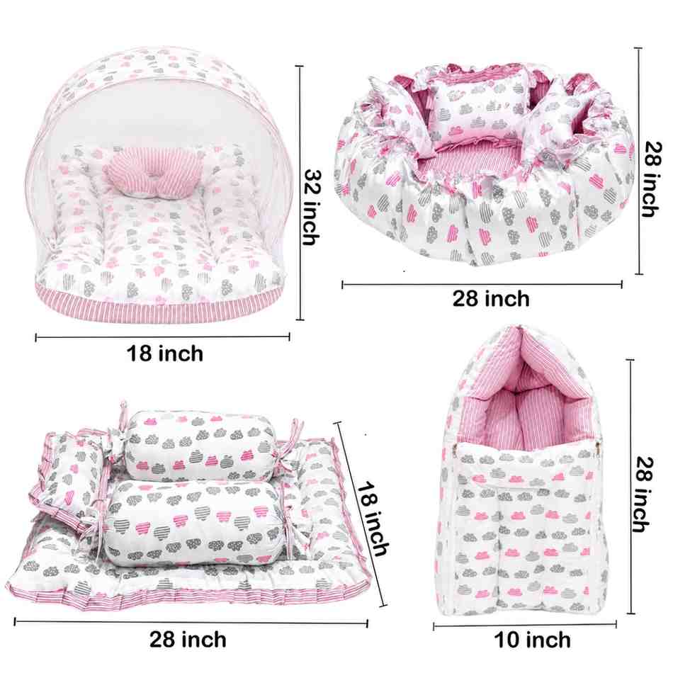 Fareto Complete Bedding Set essentials Combo For Baby (0-6 Months)(Cloud Line Pink)(F261)